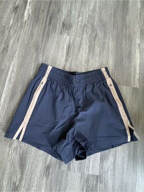 Women’s Navy Athletic Shorts with Beige Side Stripes